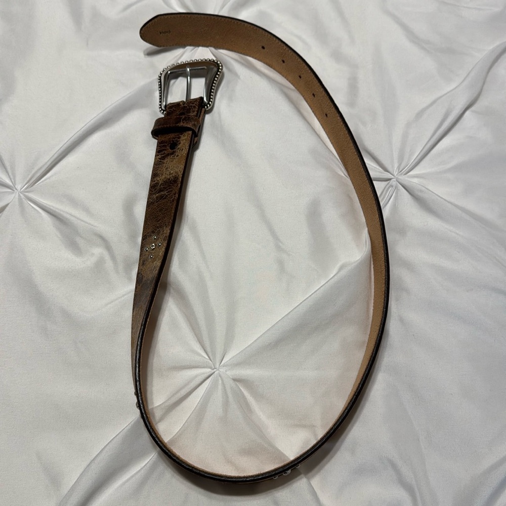 NWOT Brown Leather Studded Women’s Belt with Silver Tone Buckle